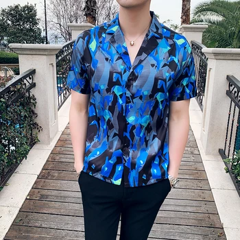 

Summer 2020 Hawaiian Shirt Mens Short Sleeve Print Men's Dress Shirt British Style Loose Casual Men's Shirt 3XL Camisa Masculina