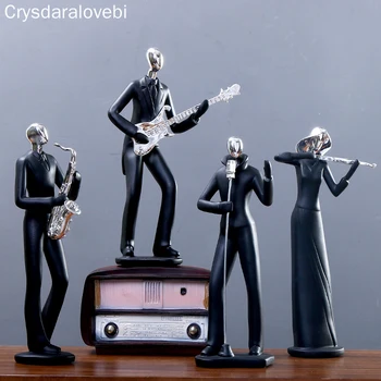 

Resin Music Man Guitar Saxophone Statue Black Figurines Creative Crafts Simple Wine Cabinet Desktop Ornaments Home Decor