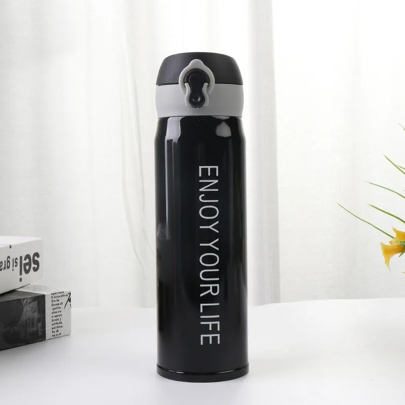 Black 500ml 350 мл/500 мл модная Термокружка Из Нержавеющей Стали Милая кофейная чайная вакуумная колба для путешествий бутылка для напитков Студенческая Термочашка для подарков - Цвет: Black 500ml
