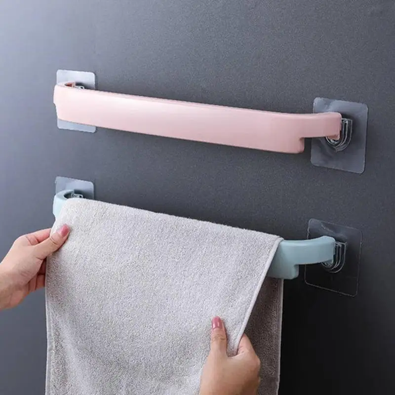 

Plastic Wall Mounted Bathroom Adhesive Towel Bar Shelf Storage Rack Holder Self-adhesive Rack Holder Toilet Roll Paper Hanging