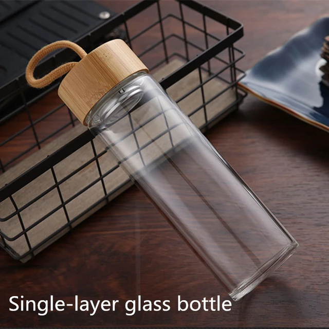 380ml 450ml High Quality Glass Water Bottles Bamboo Lid With Rope Drink Bottled For Beverages Outdoor Brief Portable Tea bottle 3