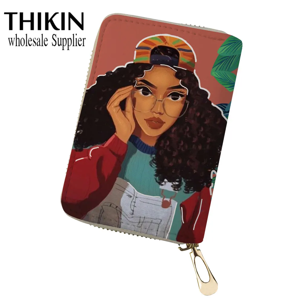 THIKIN, стильный, американский, Африканский, для девушек, маленький, ID, чехол для кредитных карт, кошелек для женщин, кожаный кошелек, модный, Дамский, Деловой, тонкий кошелек