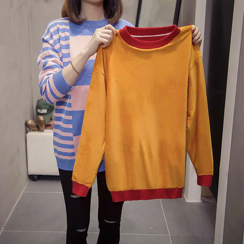 

Large Size Dress 2019 Winter New Style Sweater Tops Brushed And Thick Base Shirt Large GIRL'S Western Style Sweater