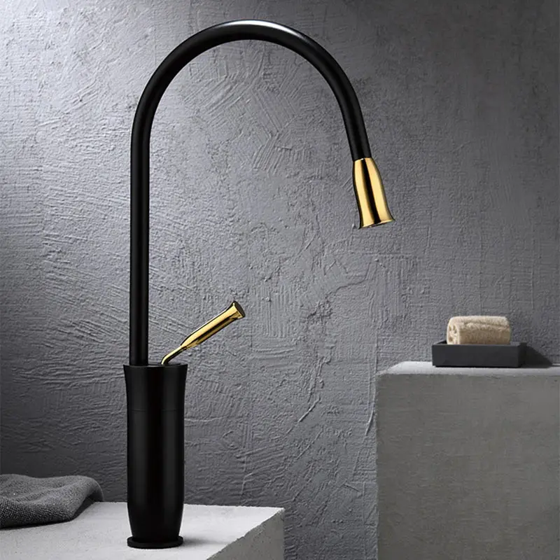 Black and Gold 2 Смесители для ванной бассейна хром/Кисть Золото/Черный латунный кухонный кран одноуровневый горячий и холодный кран torneiras para banheiro кран - Цвет: Black and Gold 2