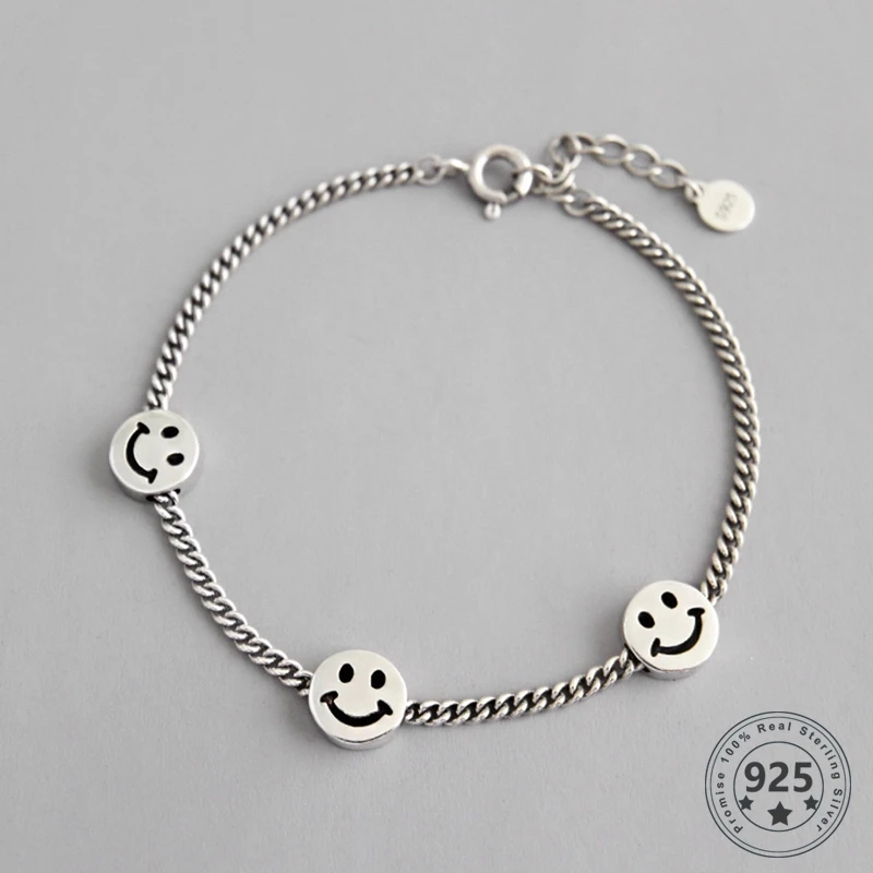 

LouLeur Real 925 Sterling Silver Smile Chain Bracelets Vintage Sweet Party Silver Bracelet Women Fashion Jewelry Birthday Gifts