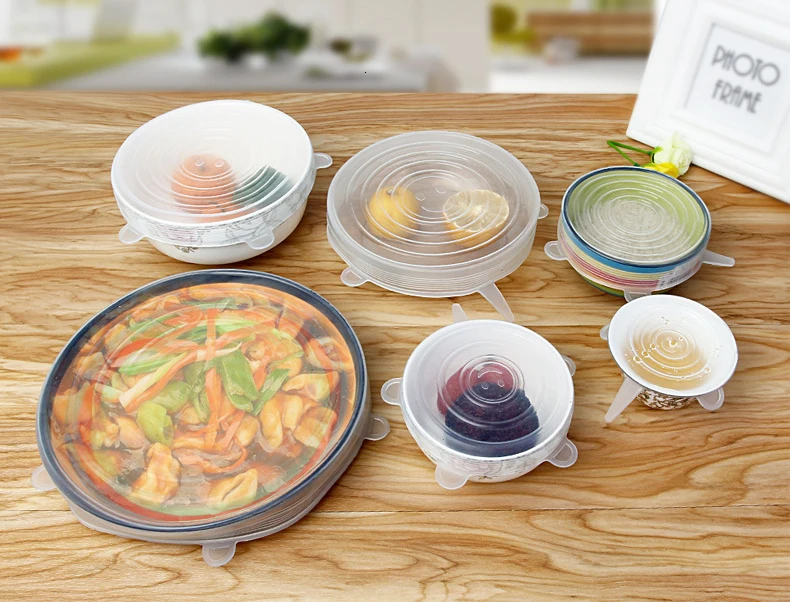 Zhang Ji 6 шт Силиконовые эластичные крышки для хранения кухонного холодильника самозатягивающиеся 2,6-8,1 дюймовые пищевые многоразовые