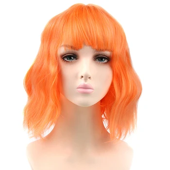 

Pageup Orange Short Wave Synthetic Wig For White/Black Women Purple Brown Wigs With Bangs Hair Extension Wigs