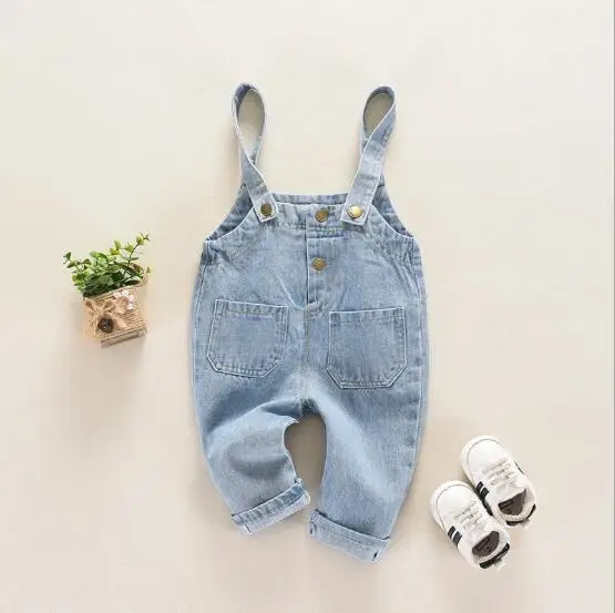 Модные детские джинсы коллекция года, Осенние Комбинезоны для маленьких мальчиков и девочек Детские одноцветные подтяжки, джинсовые штаны высококачественная одежда для малышей - Цвет: as picture