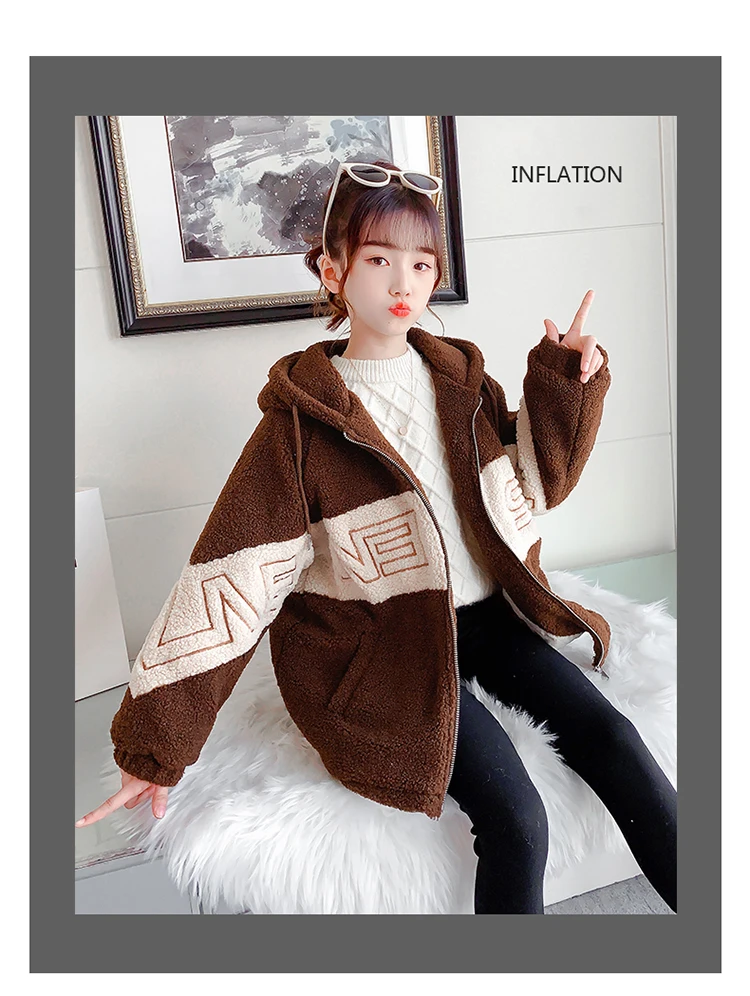 real mink coat New Girl Spring Winter Jacket Long Toddler Child Warm Coat Lambswool Outwear Thicken Teenage Clothes Black Purple Khaki High Qua outdoor coats