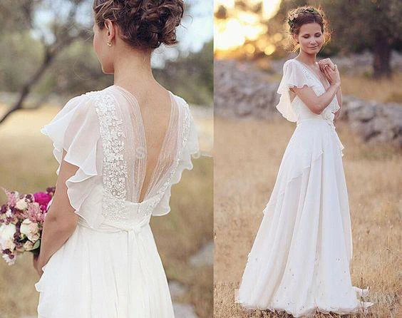 Bohemian Hippie Style Wedding Dresses 2019 Beach A-line Dress Bridal Gowns Backless White Lace Chiffon Boho | Свадьбы и торжества