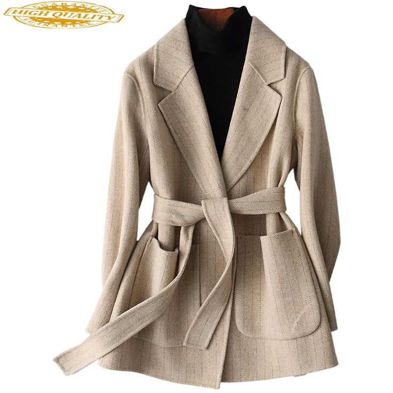 

2020 Woman's Coat Korean Long Jacket Double-sided Wool Coat Women Spring Autumn Grey Elegant Coats TLR1450 KJ2405