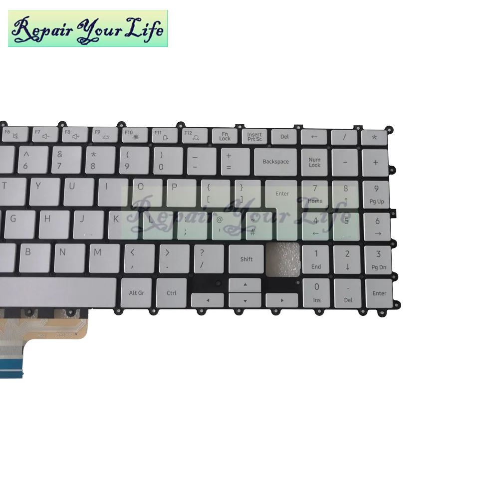 Teclado Backlight para Samsung Galaxy Book Flex British Korean Silver Keycaps Reino Unido kr Np950xcj-x01 15.6 gb Substituição - Imagem 2