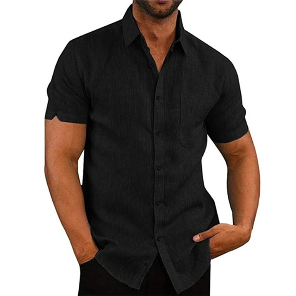Hirigin Mens Blouse Short Sleeve Baggy Button Summer Solid Comfortable Casual Loose Holiday Shirts Tee Tops men casual shirt