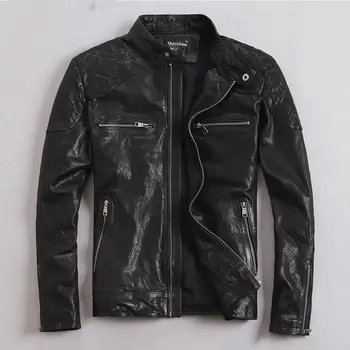 

100% Natural Goat Skin Leather Jacket Men Spring Autumn Short Slim Motocycle Bomber Jackets casacas de cuero MF032