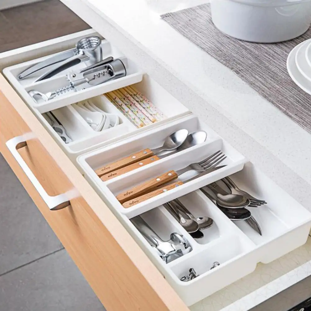 

Kitchen Drawer Organizer Tray Spoon Cutlery Separation Finishing Storage Box Multi-layer Cutlery Kitchen Storage Organization