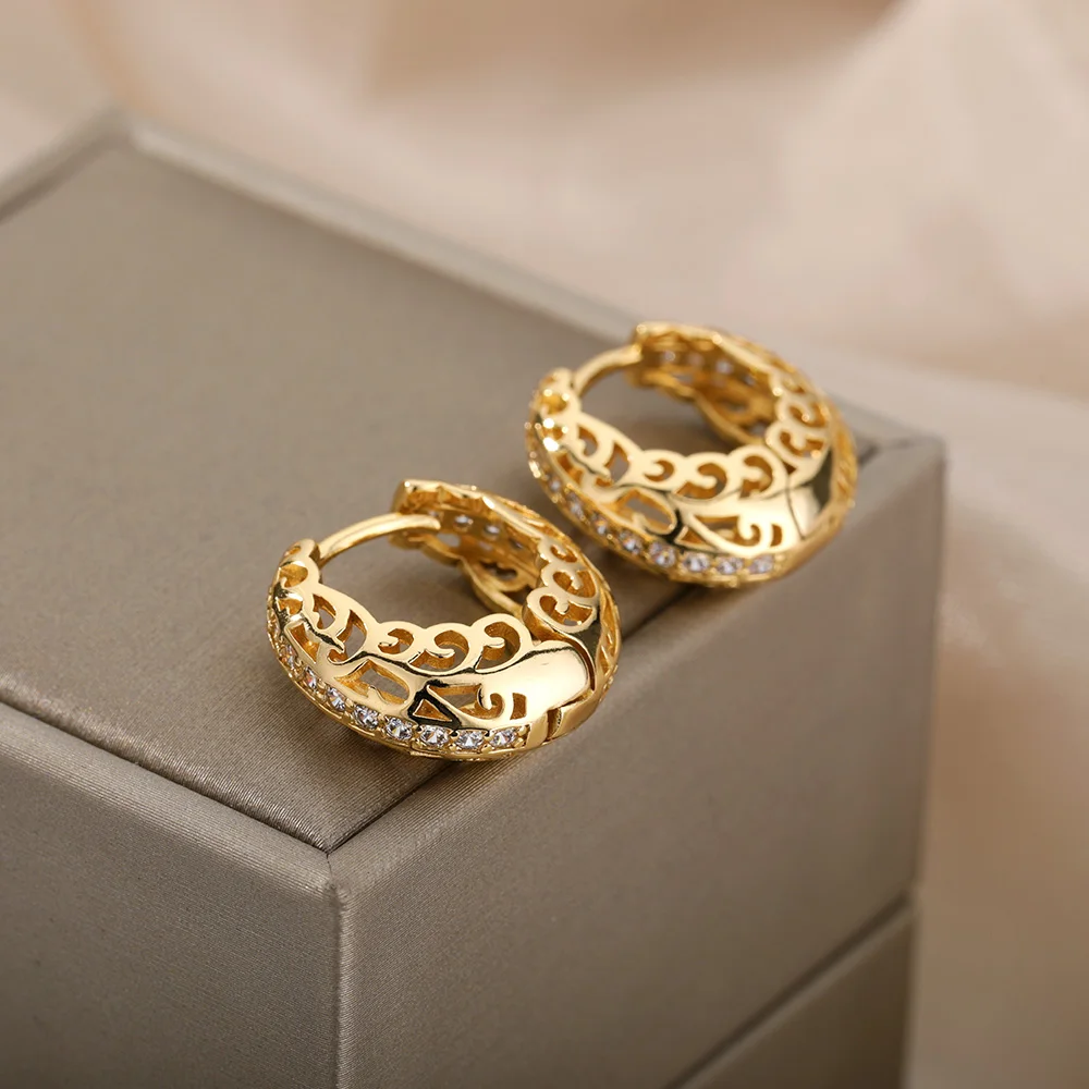 Hollow Flower Hoop Earrings Stainless Steel For Women