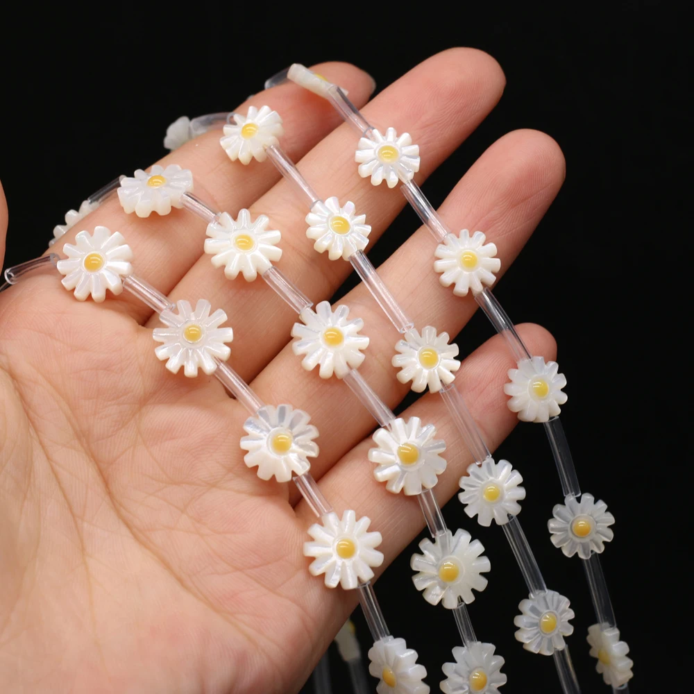 

Natural sea shell mother-of-pearl sun flower-shaped loosely spaced beads jewelry DIY bracelet necklace accessories making12mm