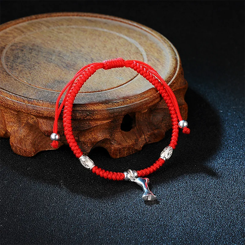 La MaxZa 925 пробы Серебряная кость собаки Мода Пара Браслеты красная линия веревочная нить ювелирные изделия браслеты для женщин