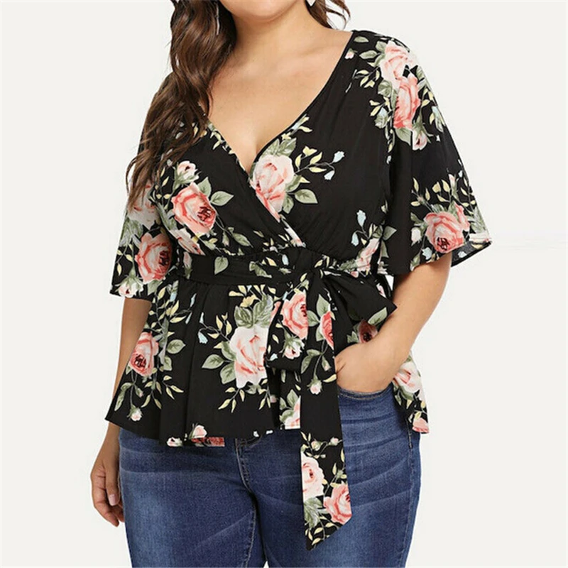 Women Blouses Casual Tops Blouse Half Sleeve V Neck Floral Shirt Ladies Shirts Womens Clothing Ladies Blouses Casual Tops