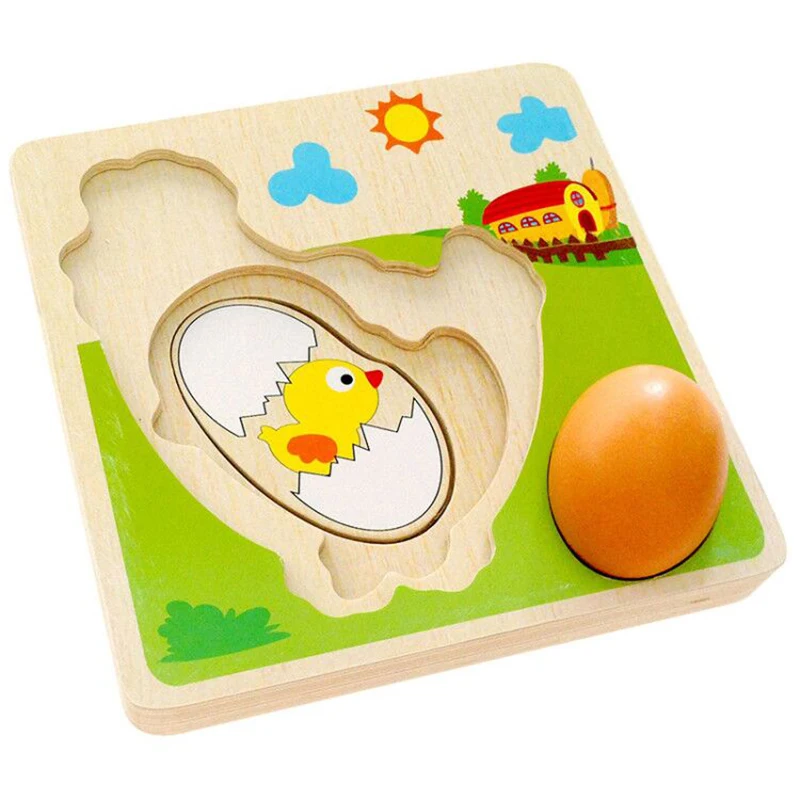 Mulit Layer Chicken Hen Growing Up 3D Cartoon Children Kids Wooden Puzzles Panel Process Early Emulational Eggs Matching Toys