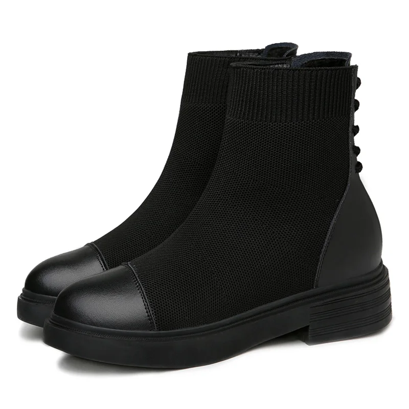 

MOOLECOLE Fanshion Women Snow Boots Round Toe Short Boots Slip-on Ankle Boots Women for autumn/winter Heel Height 3.5 cm 2-34