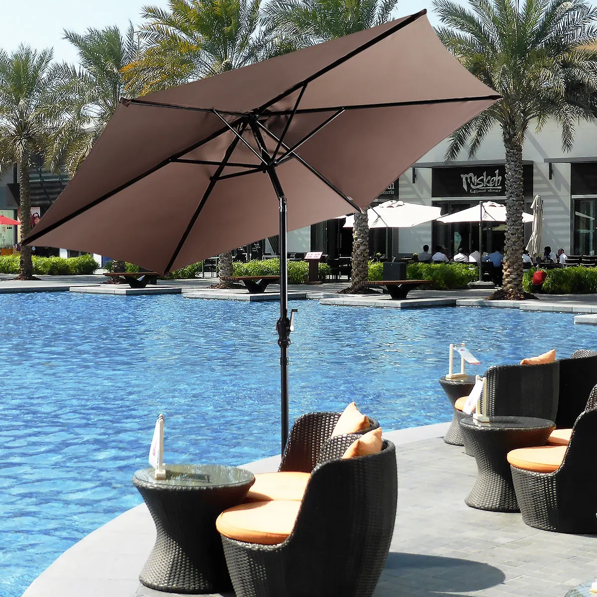 Outdoor Patio Market Multi Color Steel Umbrella Adjustable Crank Tilt 9 Ft