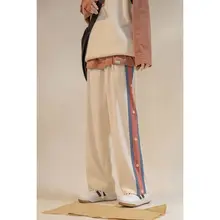 Spring autumn pants for men women loose trend drape trousers all-match straight track wide-leg breasted pants high street style