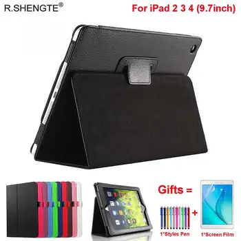 

Magnetic Case For iPad 2 3 4 Filp Leather Stand Cover with Pencil Holder Tablet Case for iPad 4 iPad2 iPad3 with Stylus Pen+Film