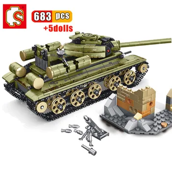 

SEMBO 683pcs Military Soviet Steel empire Tank vehicle Building Blocks Compatible Army WW2 Soldiers Police Weapon Bricks Toys