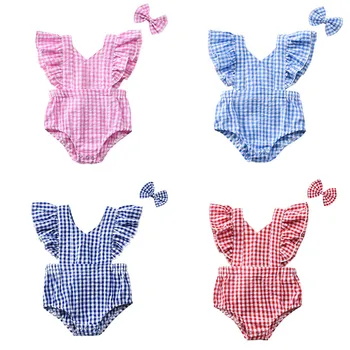 

Fashion 2020 Summer Newborn Kids Baby Girls Plaid Ruflles Sleeve O-neck Rompers Jumpsuit Overalls Clothes Outfit Set 0-24M