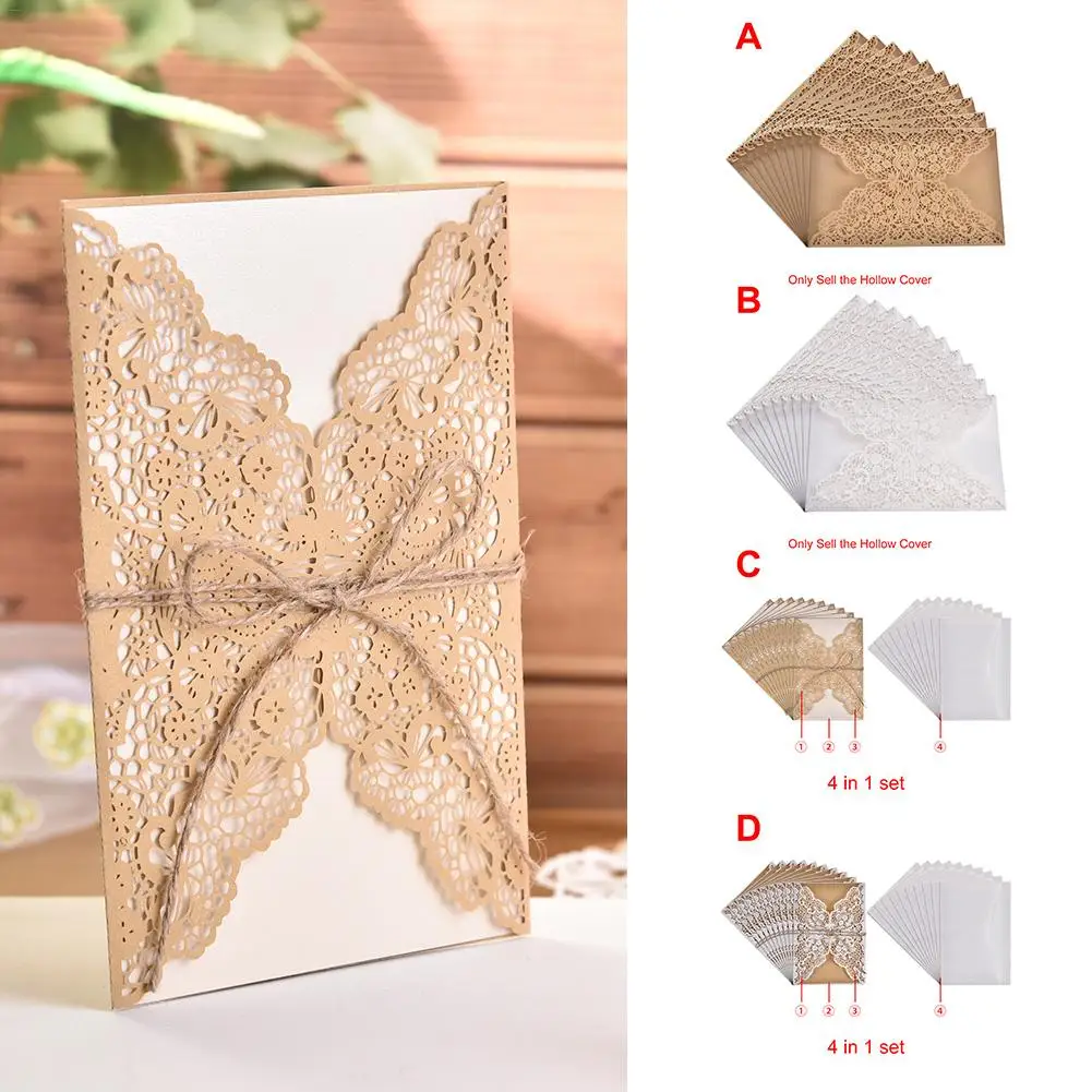  10PCS European Elegant Exquisite Hollow Carved Lace Wedding Decoration Invitation Party Invitation  - 4.00008E+12