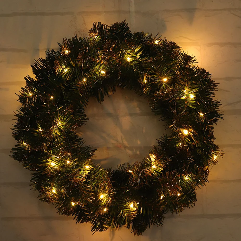 Орнамент Искусственный домашний декор подвесные Свадебные украшения елка рождественский венок с светильник настенная гирлянда для двери - Цвет: gold 30cm light