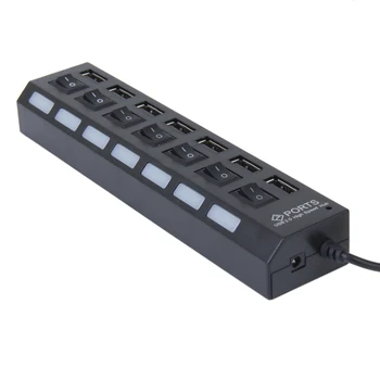 

7 Ports High Speed USB 2.0 Hub Splitter With ON/OFF Sharing Switch For PC Notebook Laptop-Black