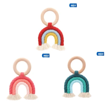 

1 Pc Rainbow Tassel Wooden Boho Baby Teether Stick Baby Teething Ring Stroller Gift Decoration Toys Shower Gift Baby Teething