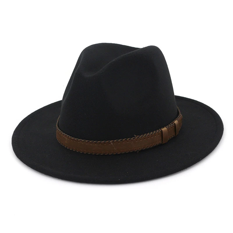 FS 12 цветов, мужская фетровая джазовая шляпа, шерстяная зимняя фетровая шапка, Женская шерстяная Классическая британская Осенняя Дамская уличная одежда, широкие шляпы Трилби - Цвет: Black fedora