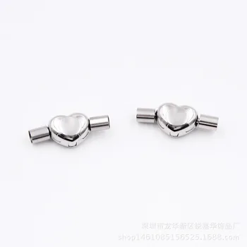 

New Style Stainless Steel Heart Shape Magnet Button DIY Leather Rope Bracelet Clasp Titanium Steel Retractable Leather Rope Butt