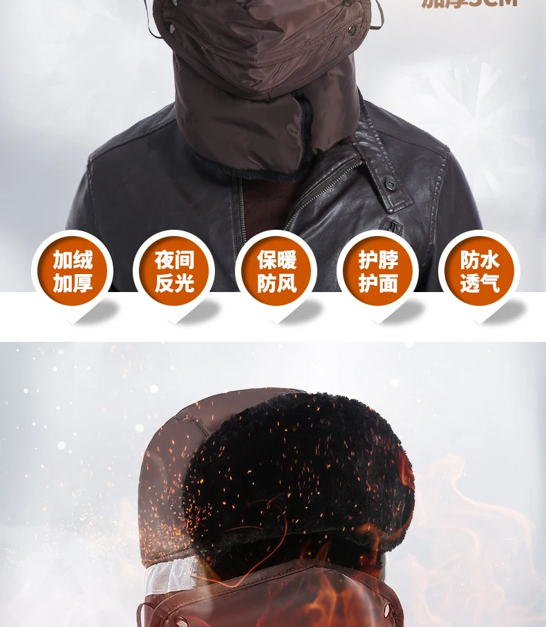 Men's Hat Winter Cotton Cap Thick qi che mao Women's Youth Winter Wind-Resistant Cold Earmuff Masks Elderly Ushanka