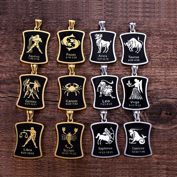 

12 constellation pendant men necklace stainless steel gifts for male accessories gold simple necklace steel jewelry Square card