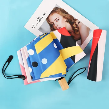 

Abstract Art Sun Umbrella Rain Women Folding Sun Protection UV Parasol Mini Umbrella Black Coating Capsule High Quality Gift