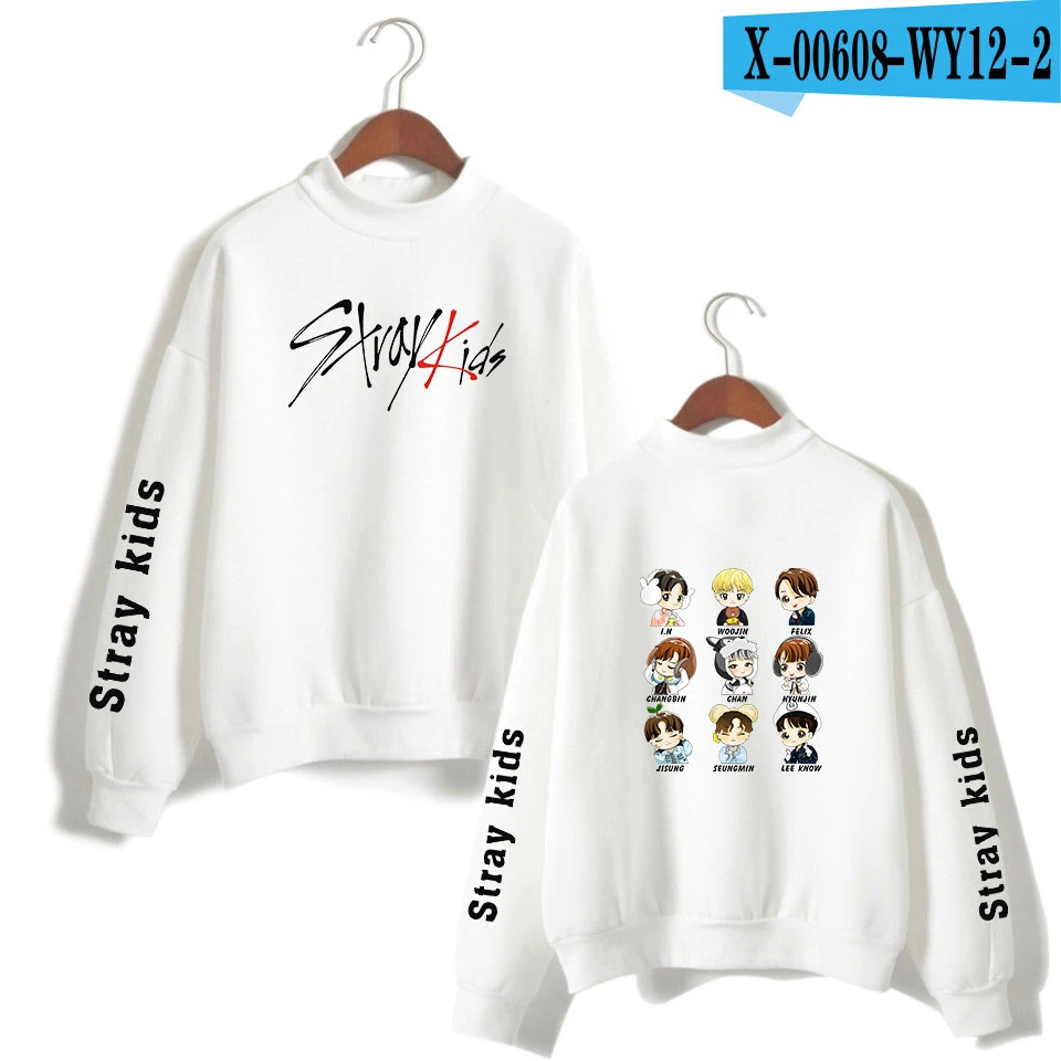 SHEIN stray kids футболка с водолазкой популярные повседневные пуловеры KPOP панк уличная Женская Повседневная Толстовка Harajuku - Цвет: White