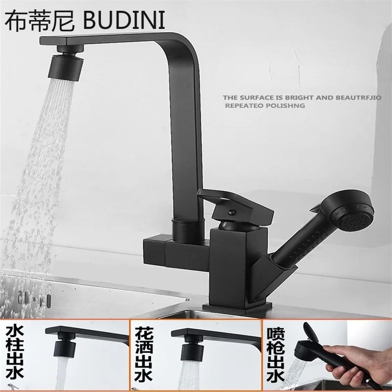 Kitchen Faucet Deck Mounted Mixer Tap 360 Degree Rotation Stream Sprayer Nozzle Kitchen Sink Hot Cold Taps with Spray Gun