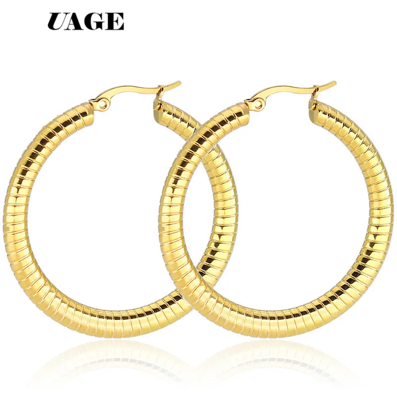 

UAGE Gold color circle creole earrings, Stainless Steel Big Round wives Hoop Earrings gifts for women
