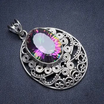 

Natural Mystical Topaz Handmade Unique 925 Sterling Silver Pendant 1.75" Y5211