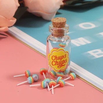 

Miniature Food Dessert Sugar Mini Lollipops With Lollipop Jar For Doll House 1/12 Kitchen Furniture Toys Accessories 1:12