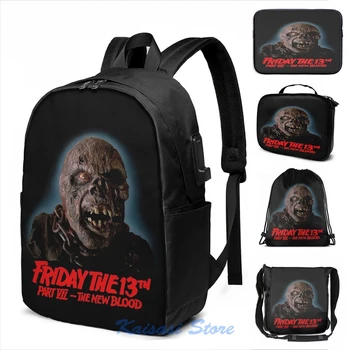 

Jason Voorhees Friday the 13th Part 7 USB Charge Backpack men School bags Women bag Travel laptop bag