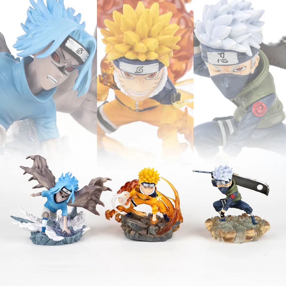 Naruto Anime Figure Uzumaki Naruto Uchiha Sasuke Kakashi Combat Collectible GK Model PVC Doll Action Figure Kids Toys Gift 8cm