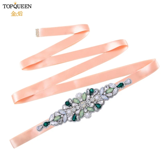 TOPQUEEN S443 Luxury Green Rhinestone Bridal Belt Beaded for Formal Evening Dresses Custom Diamond Decorative Belt Handmade vintage pink