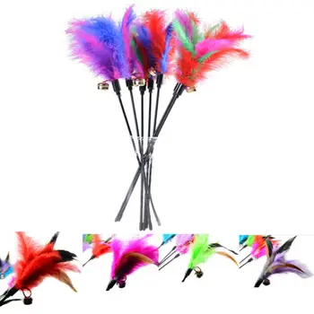 

1pcs Funny Cat Stick Feather Toys Cat Kitten Pet Teaser Bell Artificial Feather Interactive Stick High Quality Plush Toy