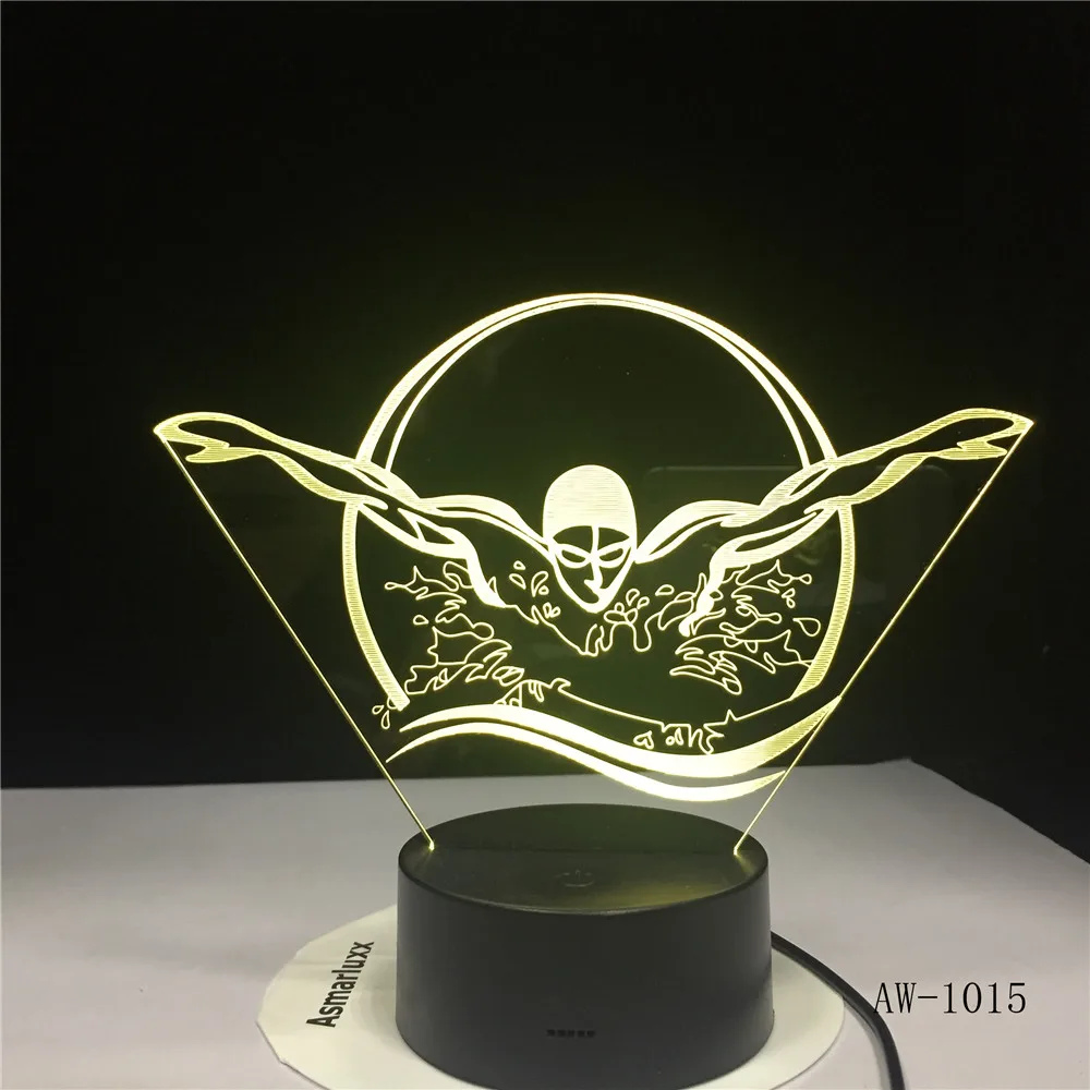 Крутой плавательный человек 3D светодиодный ночник, для дома свет 7 цветов Сменное сенсорное управление USB настольная лампа подарок для Friends1015
