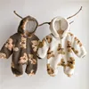 Winter Newborn Baby Cartoon Bear Print Fleece Thicken Rompers Hooded Infants Boy Warm Clothes Kids Toddler Girls Warm Jumpsuits ► Photo 1/6